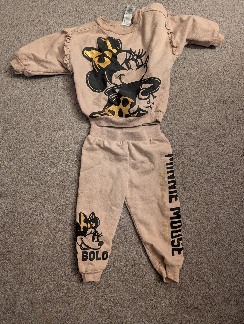 Disney Minnie Mouse Taupe Jogger Set with Black & Gold Accents